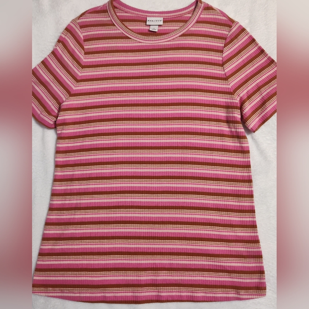 Ava & Viv Pink and Brown Striped Tee